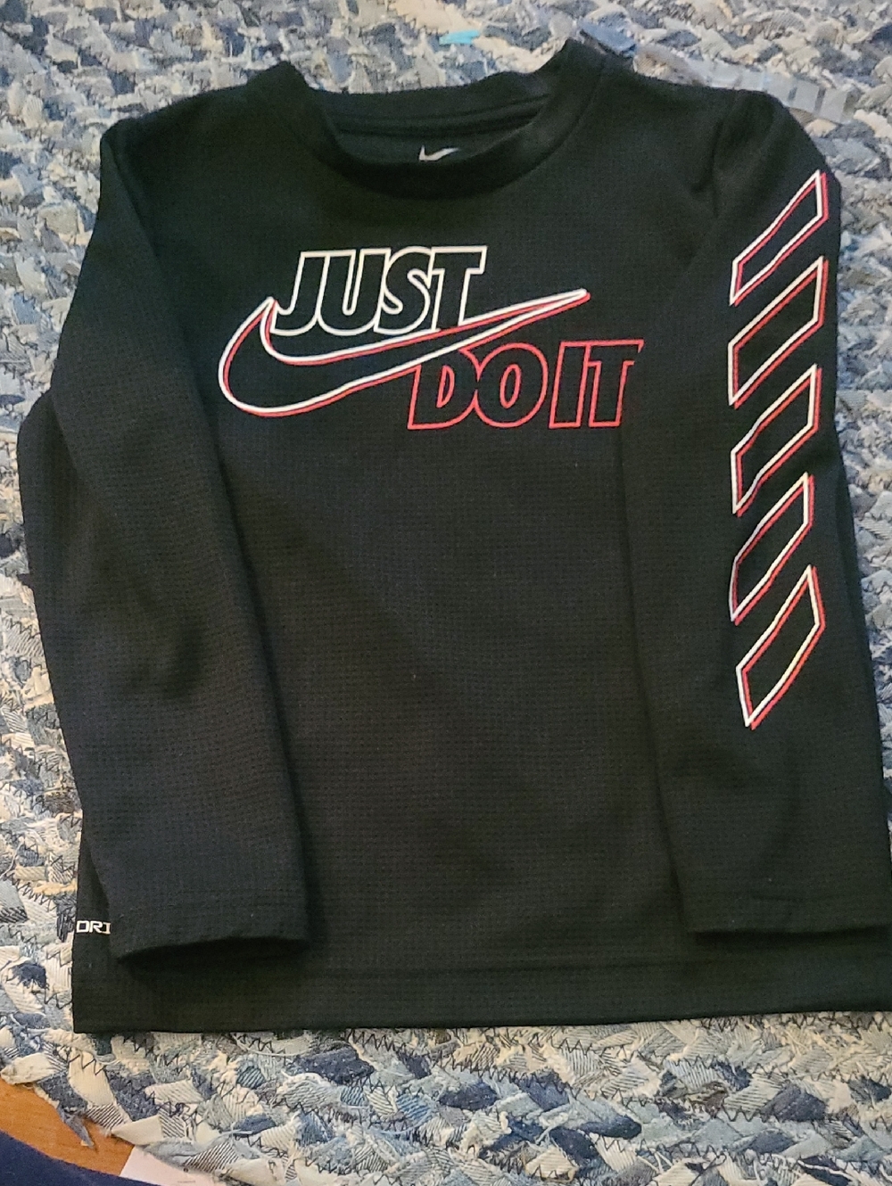 Nike Black Long Sleeve Tee with Red & White 'Just Do It' Logo